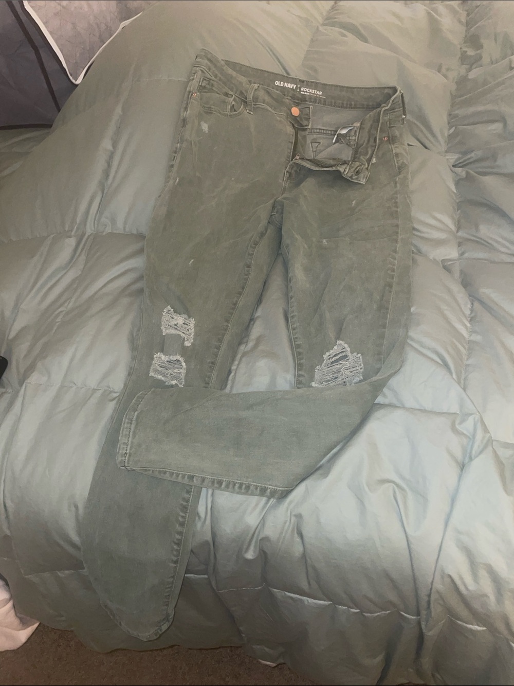 Old Navy Olive Skinny Jeans with Distressed Knees